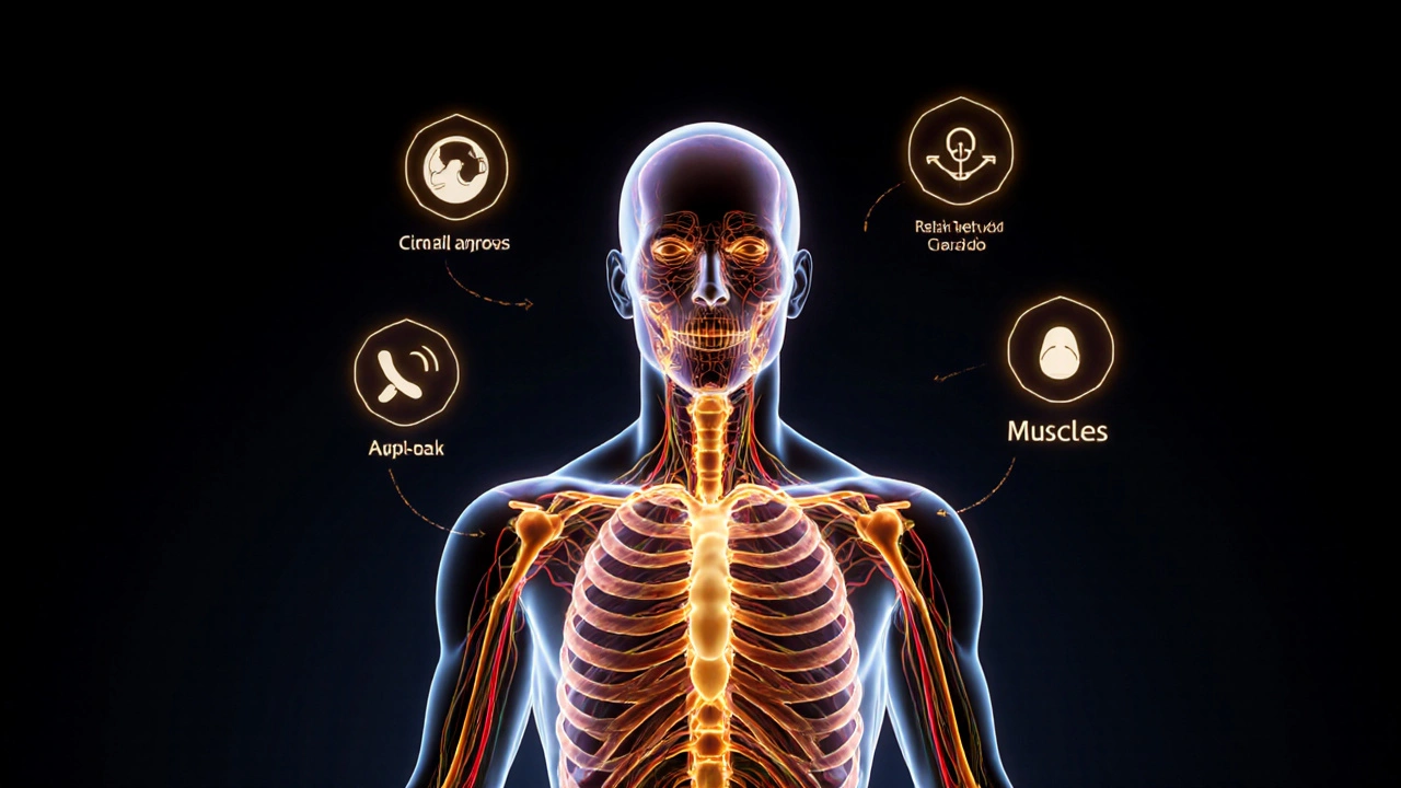 İnsan vücudunda kan ve lenf dolaşımını artıran altın ışıklarla dolu bir biyolojik mekanizma görseli.