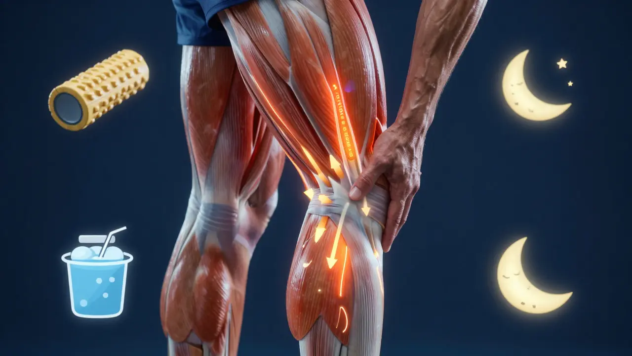 Bir koşucunun bacağındaki kan akışı ve iyileşme süreçleri, masaj ve diğer recovery yöntemleriyle birlikte.