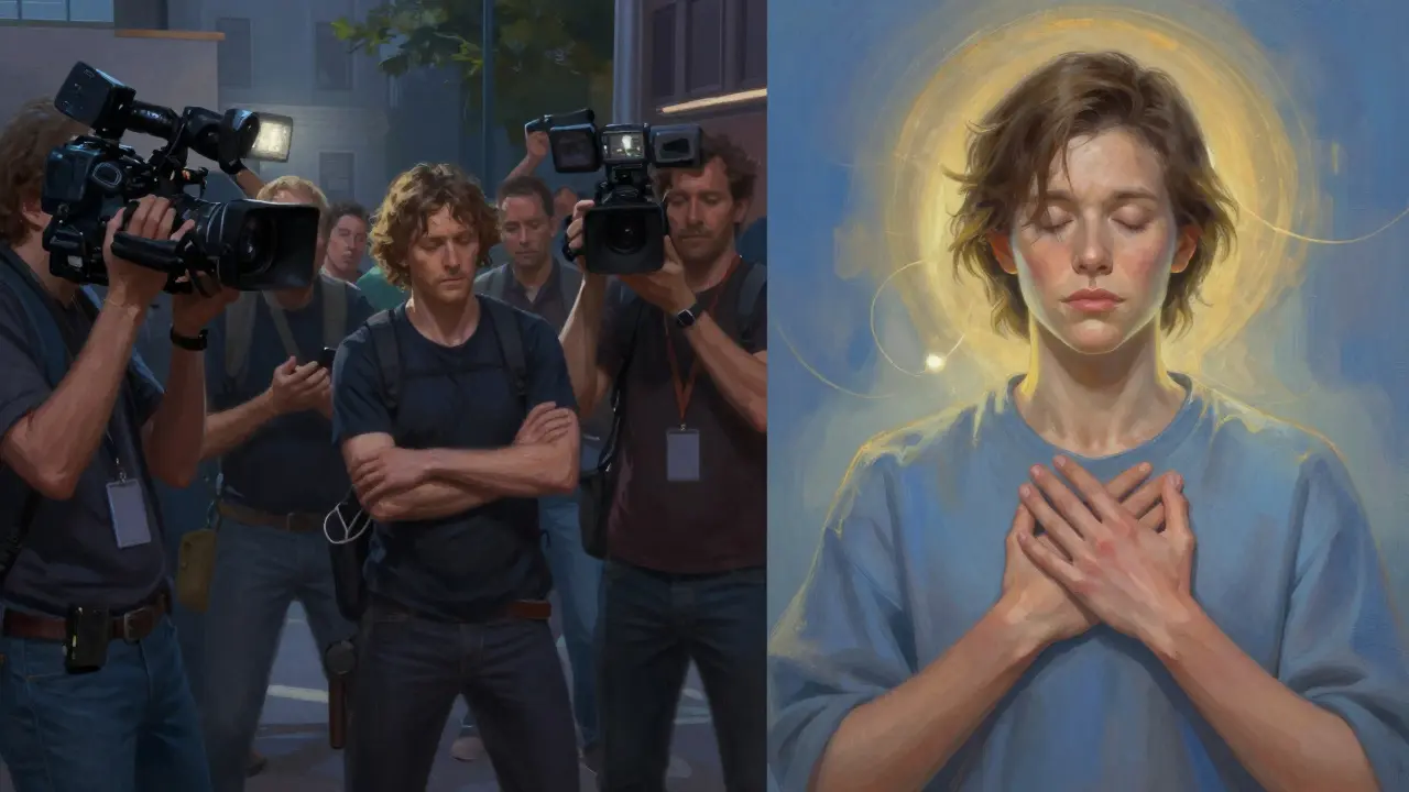 Stresli bir Hollywood seti ile iç huzur içindeki aynı kişinin karşılaştırması.