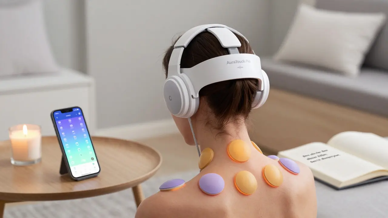 AuraTouch Pro cihazı, cilt sıcaklığına göre renk değiştiren sensörlerle ve gerçekçi hareketli başlıkla kullanılıyor.