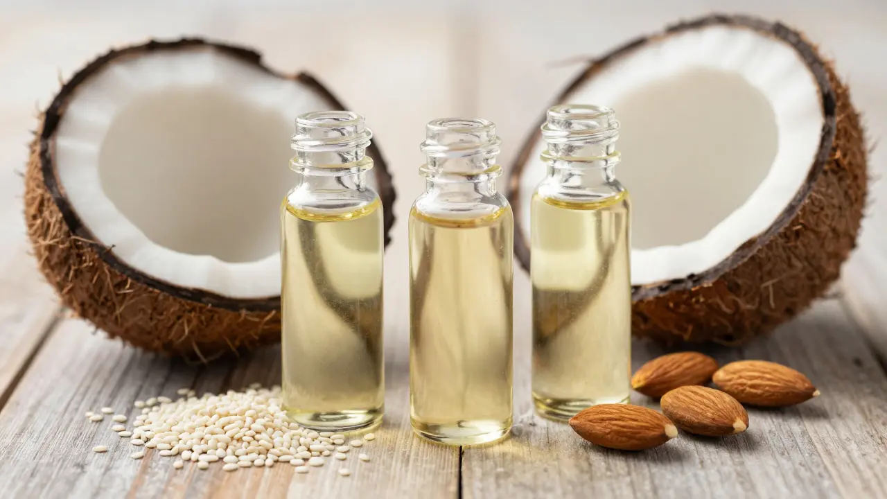 Ayurveda için kullanılan hindistancevizi ve susam gibi doğal yağlar