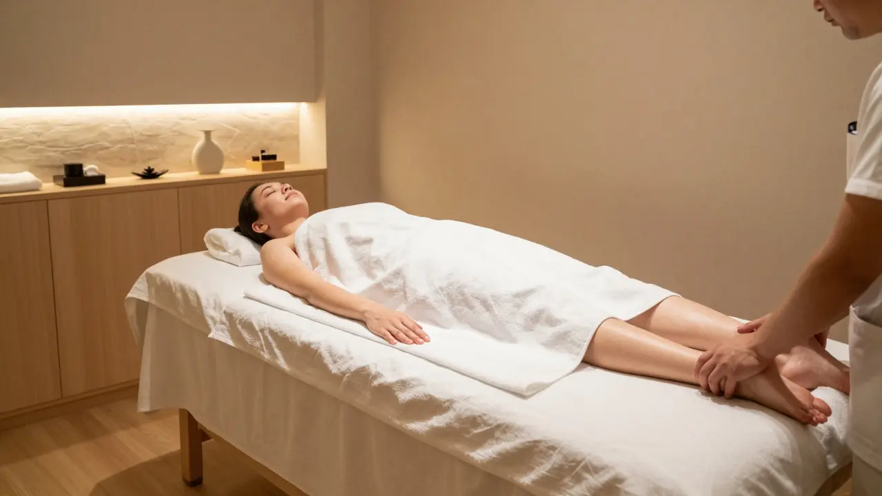 Sakin bir spa ortamında profesyonel masaj seansı