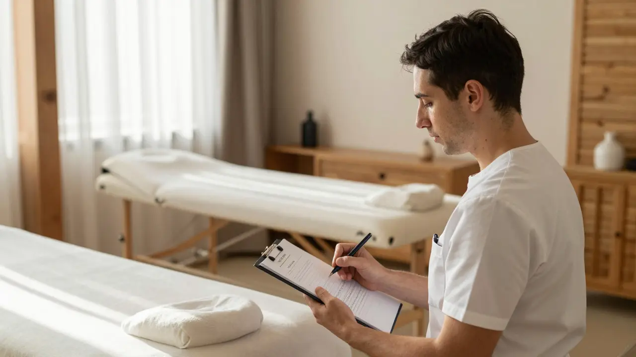 Doğal ışıkla aydınlatılmış, profesyonel ve huzurlu bir alternatif tıp kliniği iç mekanı